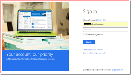 Microsoft Account login Screen
