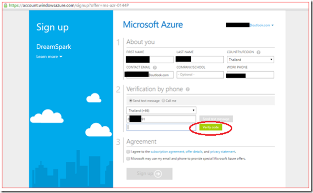 Microsoft Azure Sign up 2