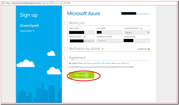Microsoft Azure Sign up 4