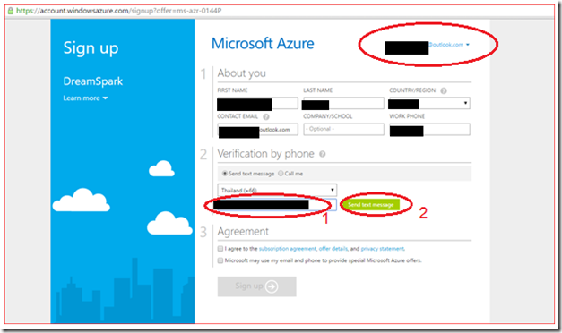 Microsoft Azure Sign up