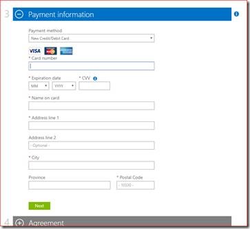 Azure Payment Information